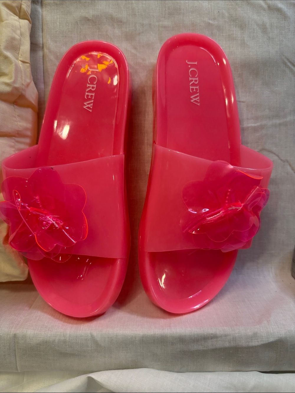 J.Crew Women's Pink Jelly Slide Sandals with Flower Accent